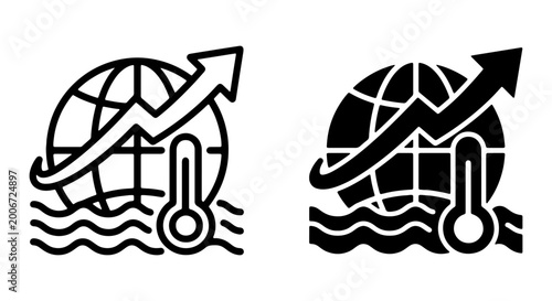 Bild auf Leinwand Black and white line art icons depicting global warming and climate change with