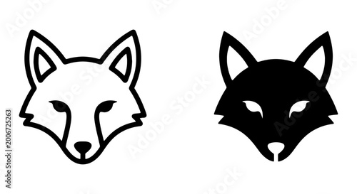 Bild auf Leinwand Black and white fox head icons in solid and line art styles
