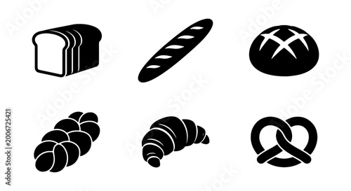 Foto Assorted bread icons including loaf, baguette, and pastries