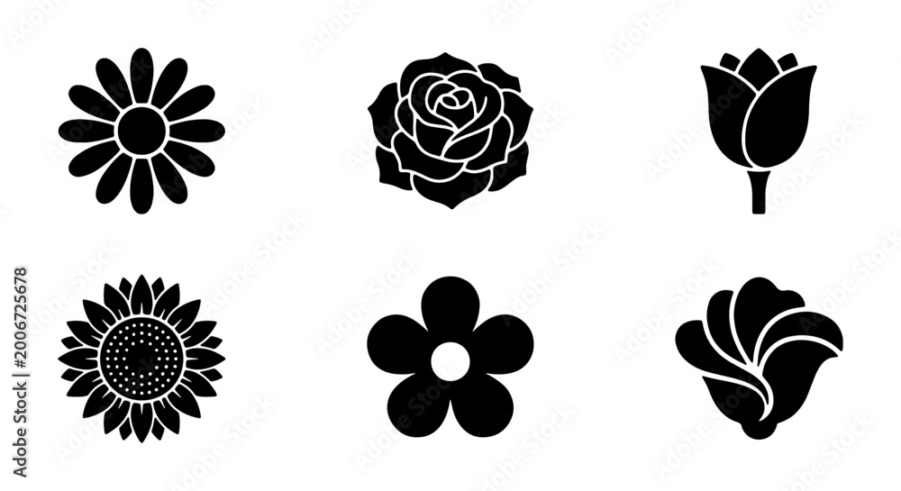 Fototapeta premium Collection of black flower silhouettes