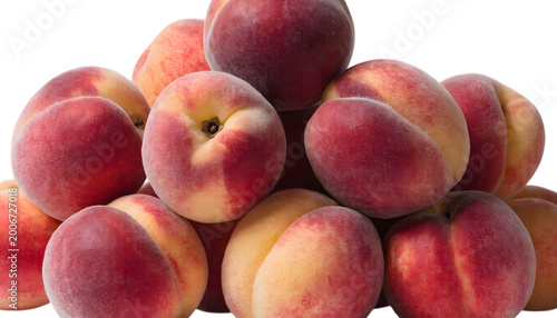 A pile of fresh ripe peaches stacked together isolated on transparent background