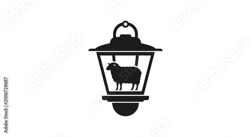 Quadro em tela Black silhouette of sheep in lantern.