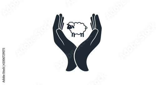 Foto Hands Protecting a White Sheep.