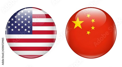 Obraz na płótnie Us and china flags on spherical objects