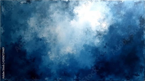 Vector Abstract ethereal artwork of blue sky with illuminated clouds showing nebulous patterns and textured brushstrokes.