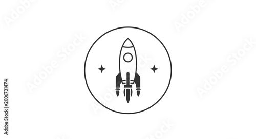 Simple Line Drawing of Rocket Ship Icon.