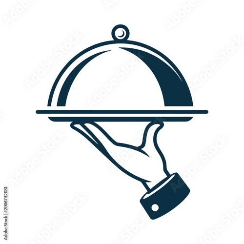 Fotografía Hand holding covered serving dish vintage style illustration on white background
