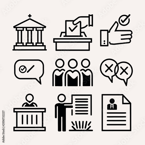 Cuadro en lienzo voting elections icon glyph style collection, featuring minimal solid pictograms