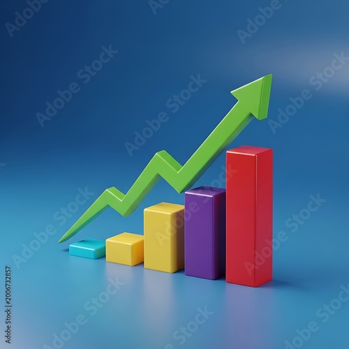 Free Download 3D rendering of colorful bar chart with green arrow indicating growth and success in business and finance  increasing trend  statistics  data analysis - GFXLoad