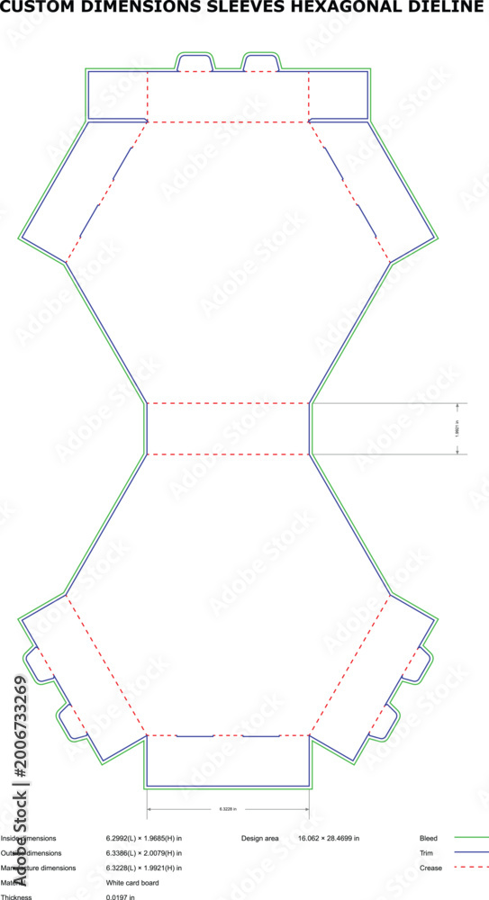 Fototapeta premium Hexagonal sleeve box packaging dyeline template