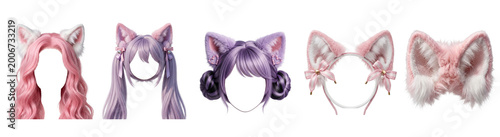 Canvastavla kawaii cat ears png, Collection of colorful cat ear hair accessories on transpar
