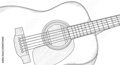 Acoustic Guitar Line Drawing Illustration.