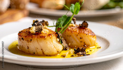 Seared scallop with garlic and truffle oil