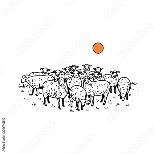 Grazing Sheep Flock – Concept of Pastoral Life and Nature