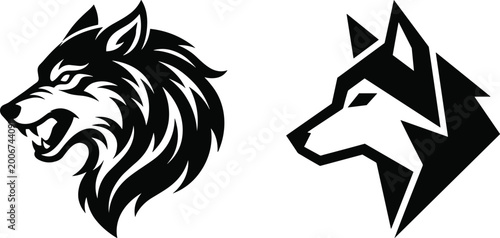 Photos Stylized wolf head illustrations featuring fierce detailed design and geometric
