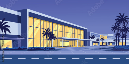 Bild auf Leinwand Modern Shopping Mall Exterior at Dusk