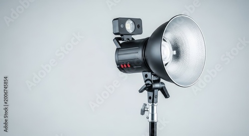 Flash fotografico esterno professionale con testa snodata orientabile, dispositivo per illuminazione artificiale avanzata in studio creativo, technology, manual, hot shoe