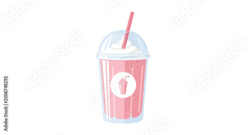 Foto Pink ice cream cup with straw.