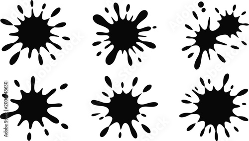 Tableau sur toile Black ink splatter, paint splashes, inkblots, vector set, graphic elements, arti