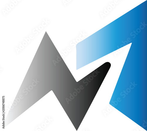 Blue downward arrow icon on white geometric background