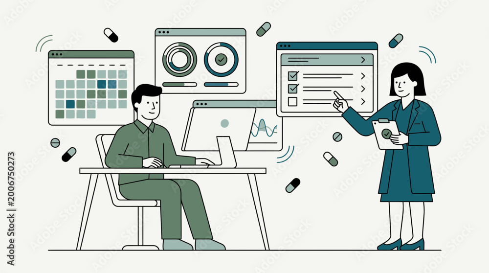 Naklejka premium People working with technology and data analysis