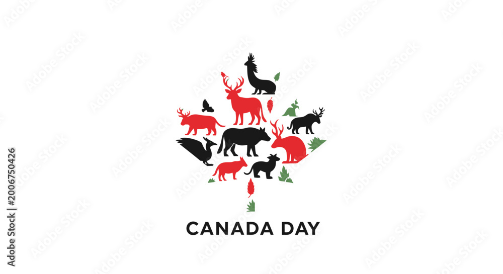 Fototapeta premium Canada Day Animals Logo Illustration.