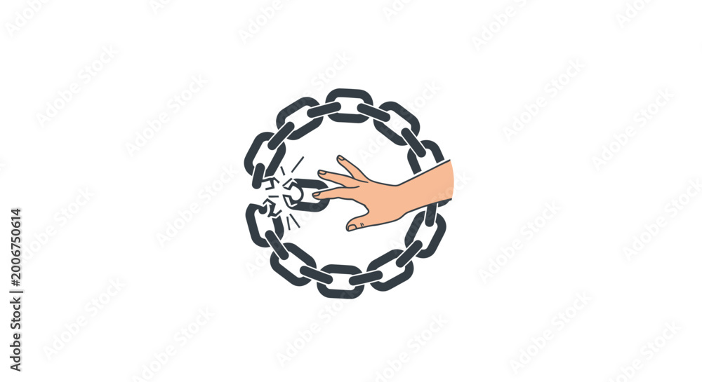 Fotografia Hand breaking free from chain link.