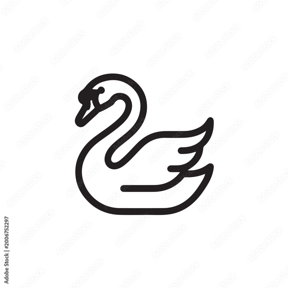 Obraz premium Simple black outline icon of a graceful swan