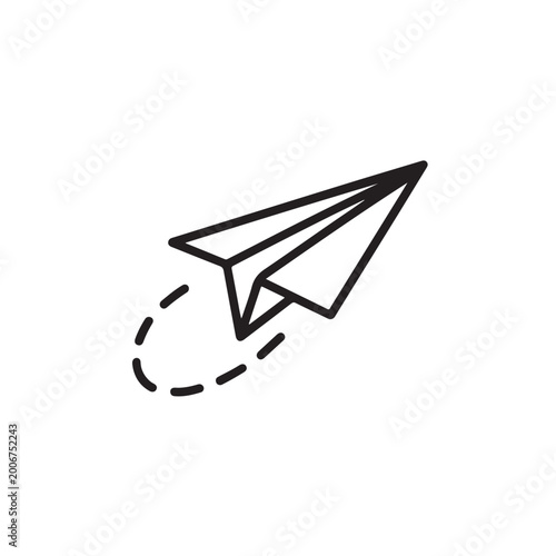 Simple paper plane icon flying with a dotted flight path