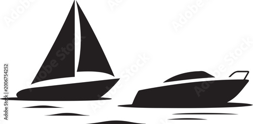Canvastavla Simple black and white illustration of two ship or boat icons on water