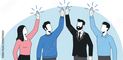 Fotografia Flat Cartoon Business Team Giving High Five Together for Teamwork, Success, and