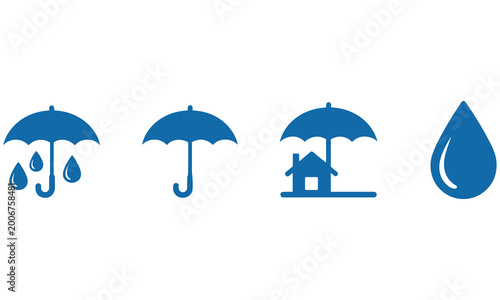 Photos Rain weather and water protection icons featuring umbrellas and water droplets f