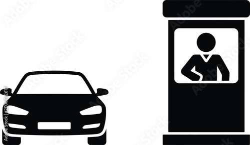 Vászonkép Car at security checkpoint with guard in booth