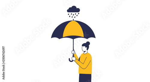 Insurance Concept Illustration of Woman Holding an Umbrella for Protection from Rain Cloud