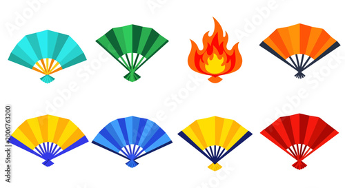 Colorful decorative handheld folding fans.