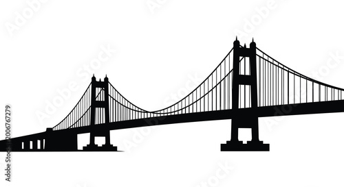 Golden gate bridge silhouette against a white background black and white illustration high quality