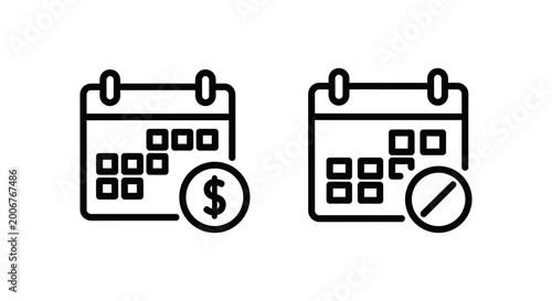 Monthly budget and limit icons with calendar and dollar calendar planning business management accounting currency investment financial schedule restriction constraint tracking