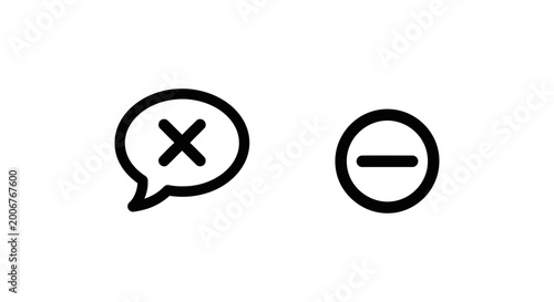 Offline chat bubble with x mark and offline status minus sign icons on white background communication unavailable disconnected internet technology interface notification illustration