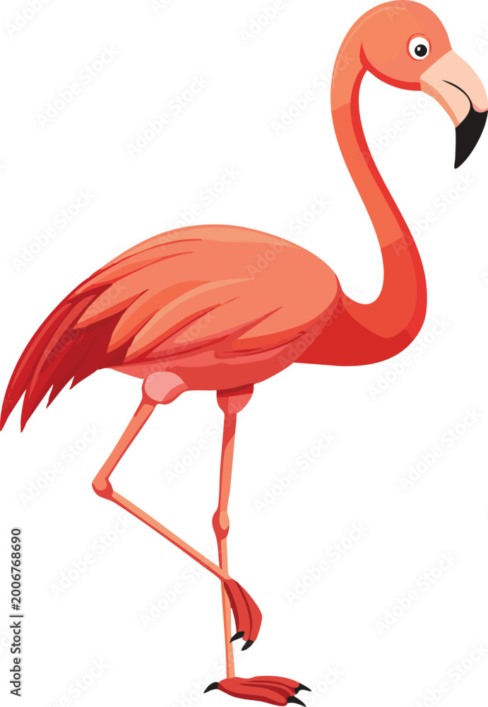 Fototapeta premium Pink Flamingo Standing Isolated on White Background Illustration