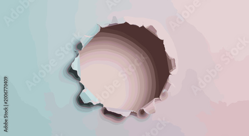 Tableau sur toile A circular hole torn through a pastel gradient surface, revealing a dark recessed area