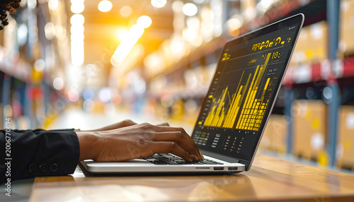 Warehouse Inventory Management System with Financial Data Analysis on Laptop.