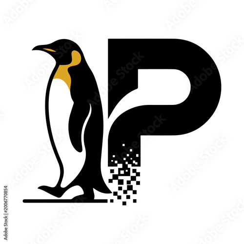 Modern Penguin Logo Design with Pixelated Letter P for Tech Brand