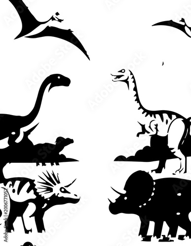 Dinosaurs Silhouettes Prehistoric Creatures.