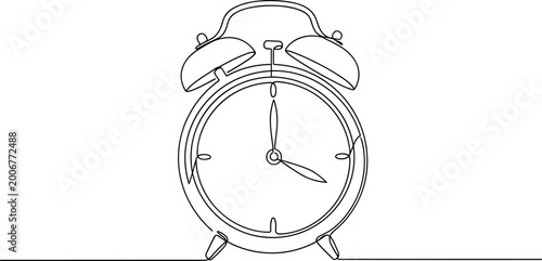 Schilderij op canvas Minimalist Alarm Clock Line Art Drawing - Simple Retro Timepiece Illustration
