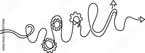 Φωτογραφία Continuous Line Art: Gears & Winding Path to Goal with Upward Arrow