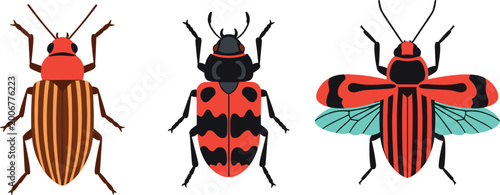 Foto Colorful Beetles with Stripes, Spots, and Wings for Insect, Nature, and Wildlife