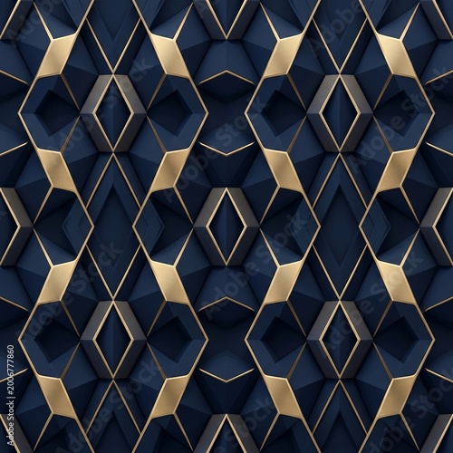Navy Blue and Gold Geometric Pattern