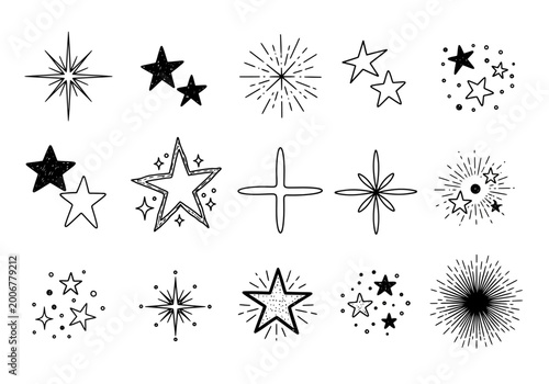 Star icons set, vector starburst and cross symbols for web design and ui