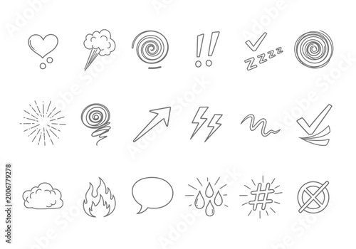 Minimalist line icons for ui and web design, including symbols and signs