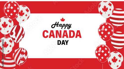 Cuadro en lienzo Happy canada day celebration with balloons and maple leaves